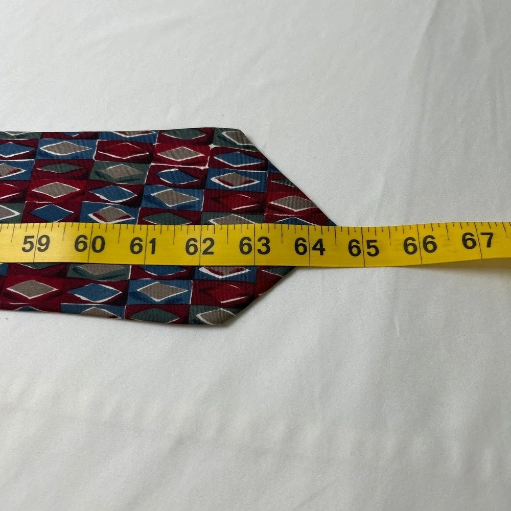 Alexander Lloyd Mens Geometric Diamond Silk Extra Long Necktie XL Red Blue
